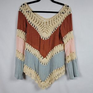 Multicolor Crochet Trim Tunic Top
